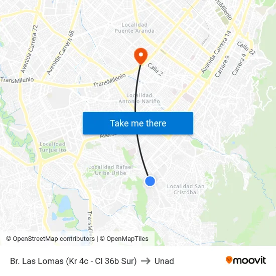 Br. Las Lomas (Kr 4c - Cl 36b Sur) to Unad map