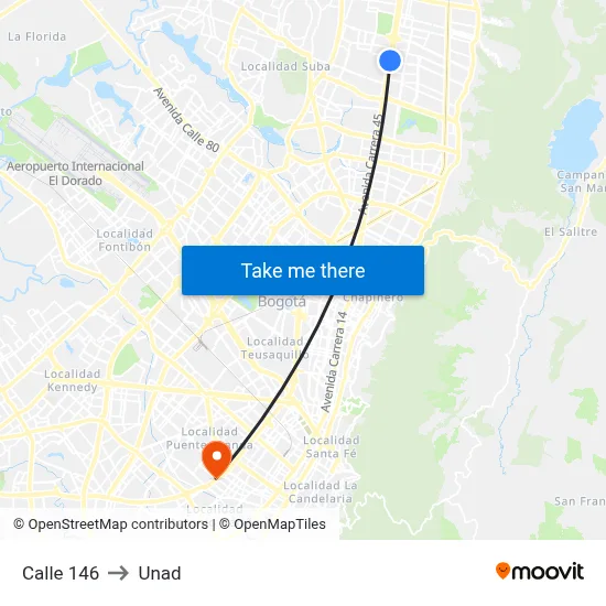 Calle 146 to Unad map