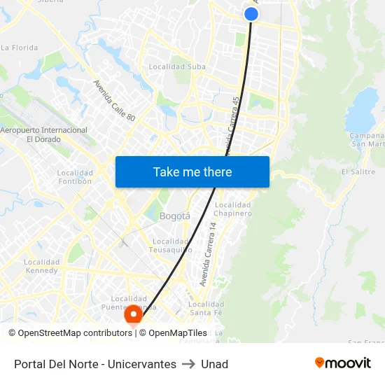 Portal Del Norte - Unicervantes to Unad map