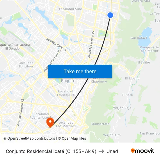 Conjunto Residencial Icatá (Cl 155 - Ak 9) to Unad map