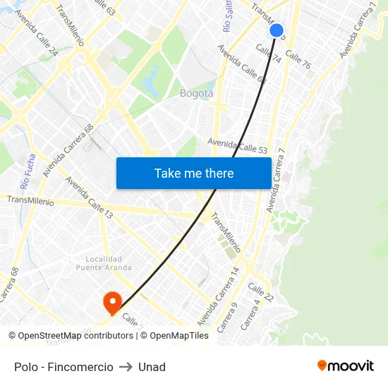 Polo - Fincomercio to Unad map