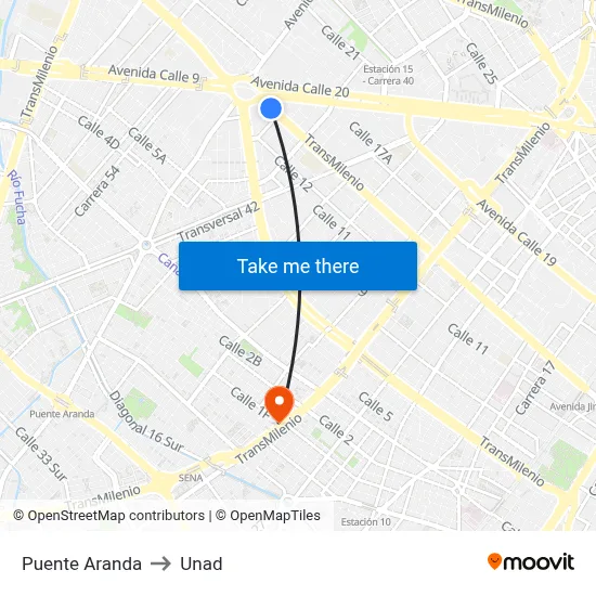 Puente Aranda to Unad map