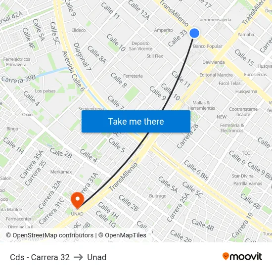 Cds - Carrera 32 to Unad map