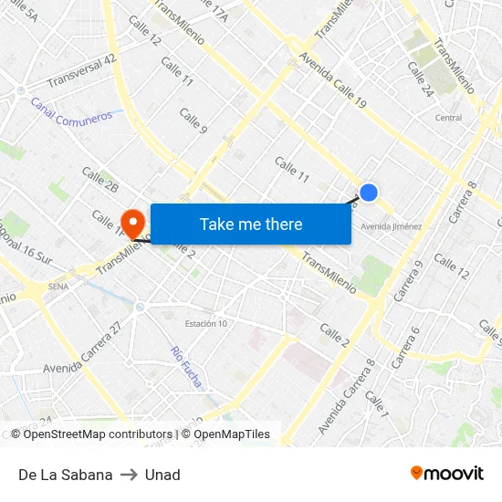 De La Sabana to Unad map