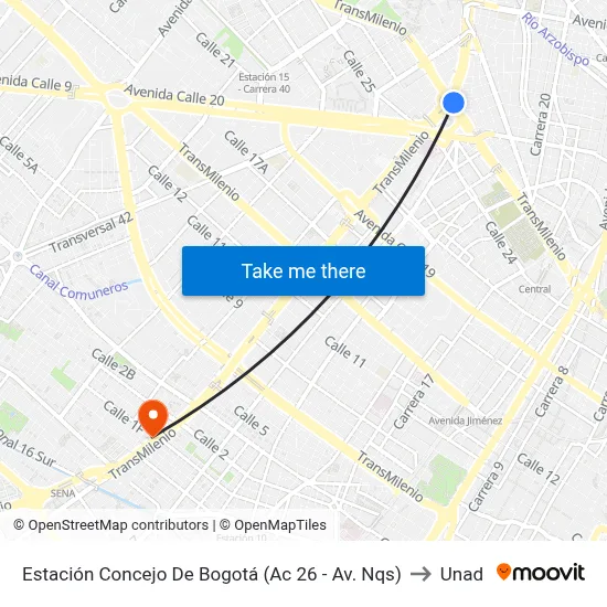 Estación Concejo De Bogotá (Ac 26 - Av. Nqs) to Unad map