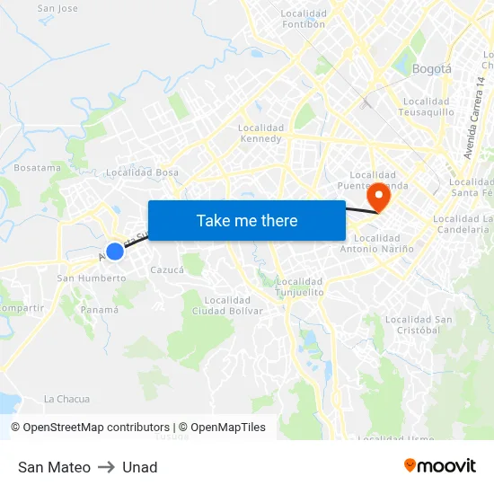 San Mateo to Unad map