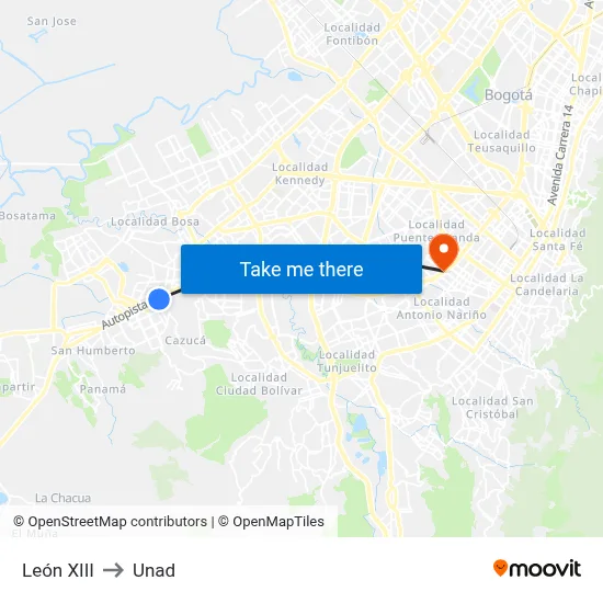 León XIII to Unad map