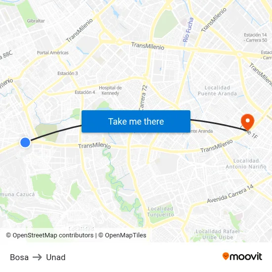 Bosa to Unad map