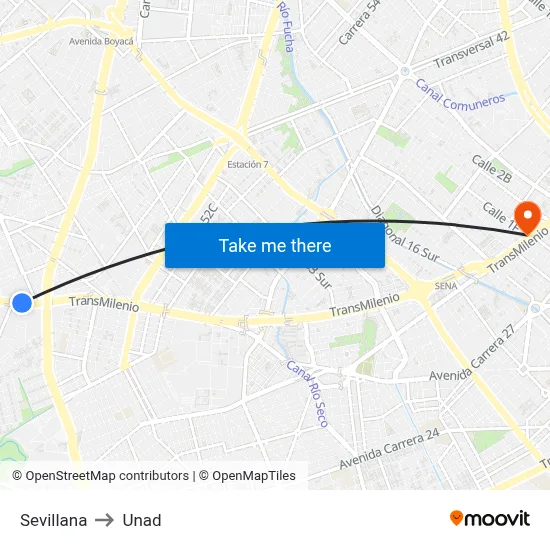 Sevillana to Unad map