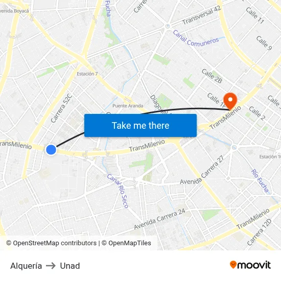 Alquería to Unad map