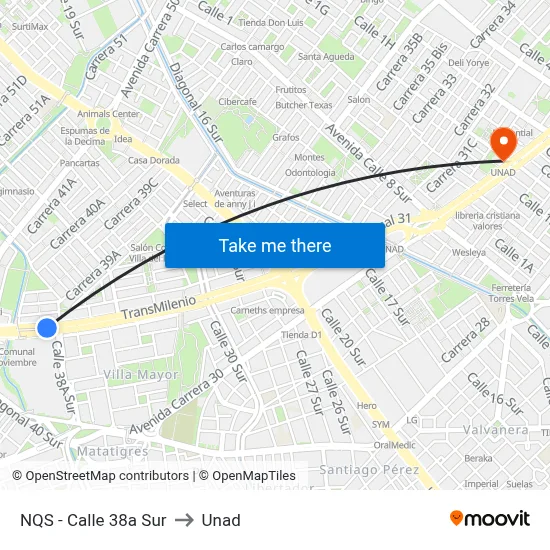 NQS - Calle 38a Sur to Unad map