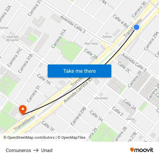 Comuneros to Unad map