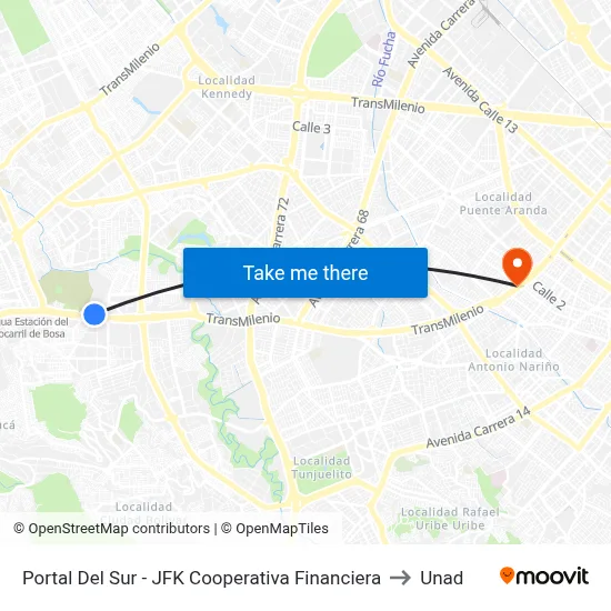 Portal Del Sur - JFK Cooperativa Financiera to Unad map