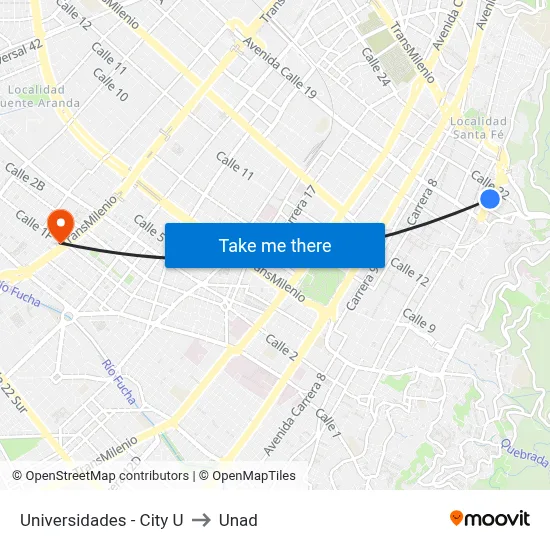 Universidades - City U to Unad map