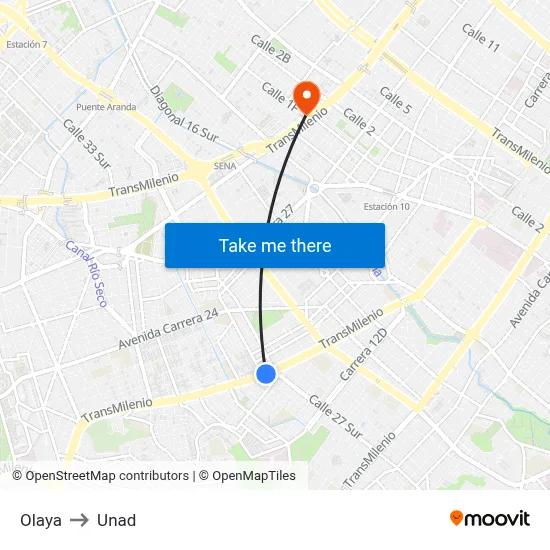 Olaya to Unad map