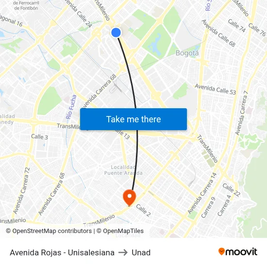 Avenida Rojas - Unisalesiana to Unad map