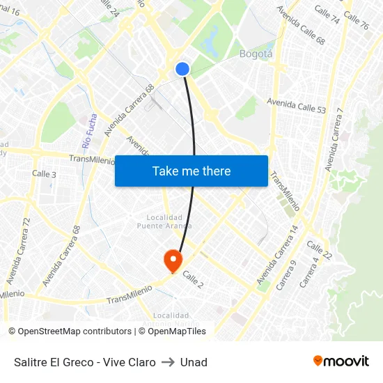 Salitre El Greco - Vive Claro to Unad map