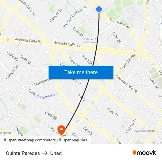Quinta Paredes to Unad map