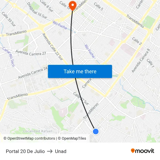 Portal 20 De Julio to Unad map