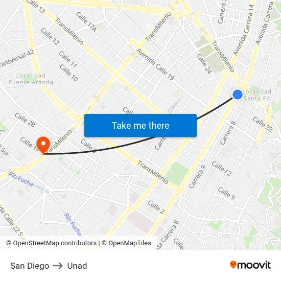 San Diego to Unad map