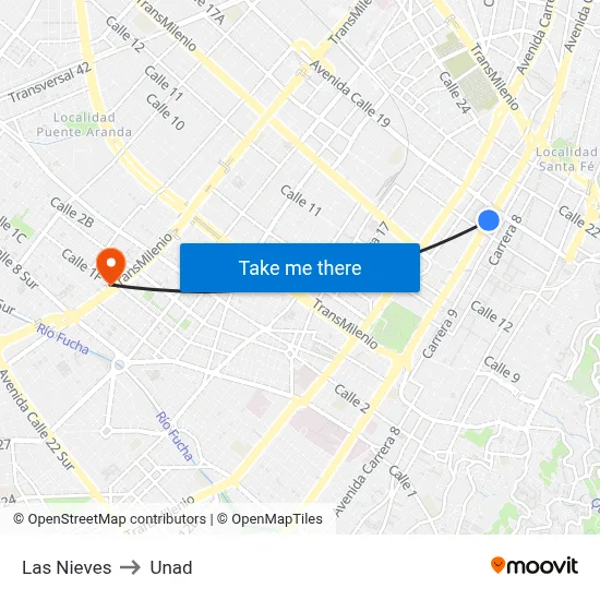 Las Nieves to Unad map