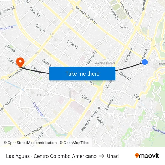 Las Aguas - Centro Colombo Americano to Unad map
