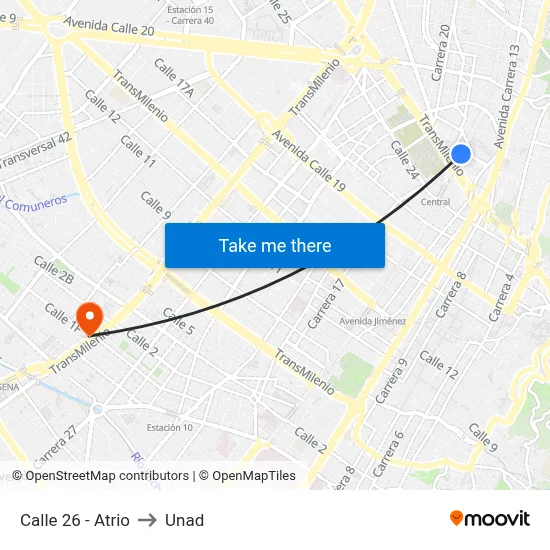 Calle 26 - Atrio to Unad map