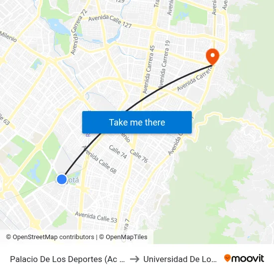 Palacio De Los Deportes (Ac 63 - Kr 56) to Universidad De Los Andes map