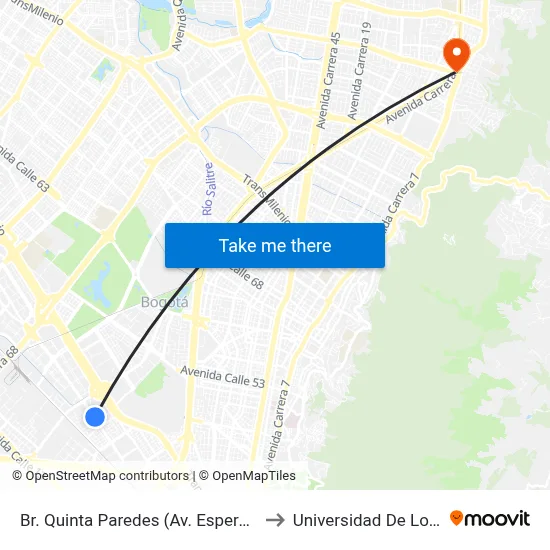 Br. Quinta Paredes (Av. Esperanza - Kr 45) to Universidad De Los Andes map