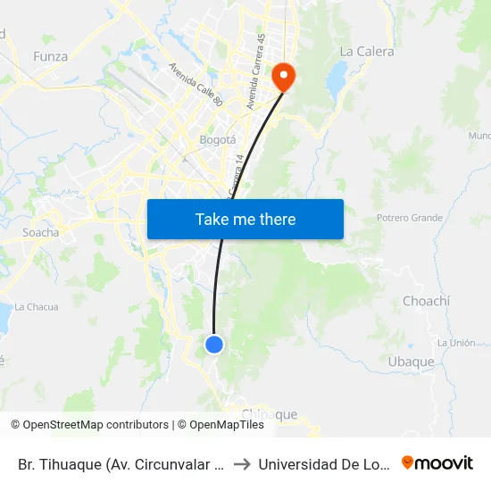 Br. Tihuaque (Av. Circunvalar - Cl 87 Sur) to Universidad De Los Andes map