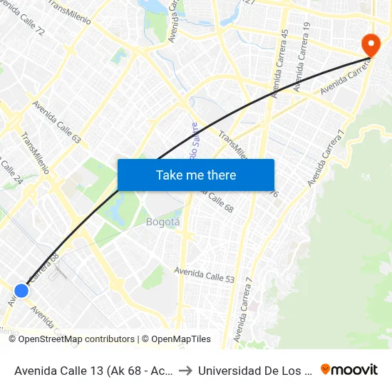 Avenida Calle 13 (Ak 68 - Ac 13) (A) to Universidad De Los Andes map