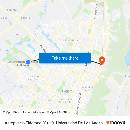 Aeropuerto Eldorado (C) to Universidad De Los Andes map