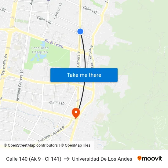 Calle 140 (Ak 9 - Cl 141) to Universidad De Los Andes map