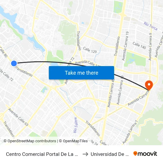 Centro Comercial Portal De La 80 (Ac 80 - Kr 99) to Universidad De Los Andes map