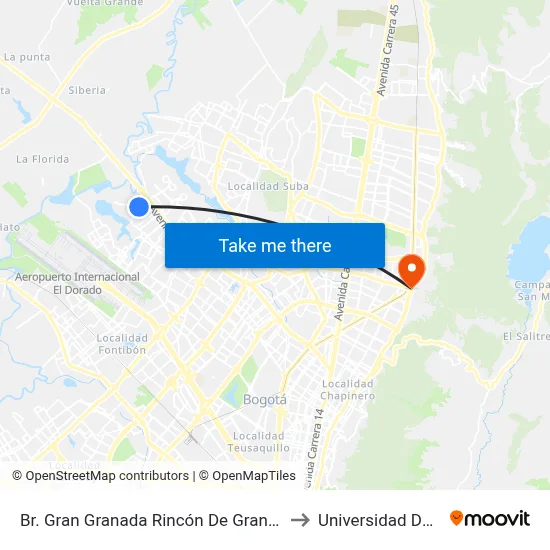 Br. Gran Granada Rincón De Granada (Dg 77b - Kr 116b) to Universidad De Los Andes map