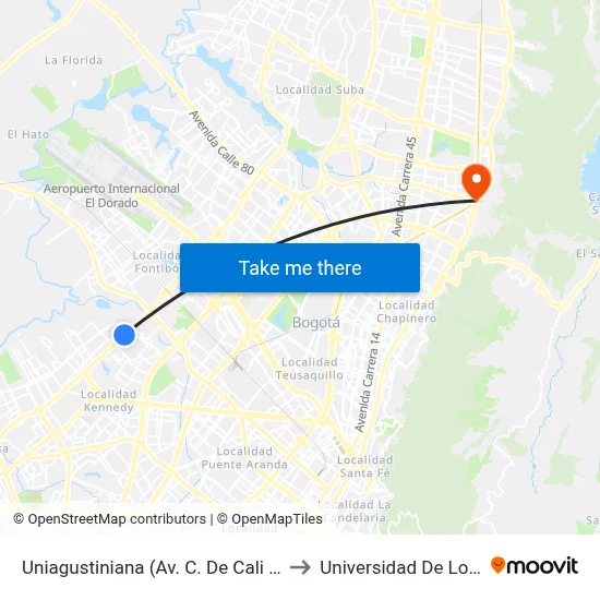 Uniagustiniana (Av. C. De Cali - Cl 11a) (A) to Universidad De Los Andes map