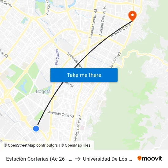 Estación Corferias (Ac 26 - Kr 39) to Universidad De Los Andes map