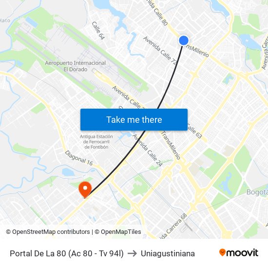 Portal De La 80 (Ac 80 - Tv 94l) to Uniagustiniana map