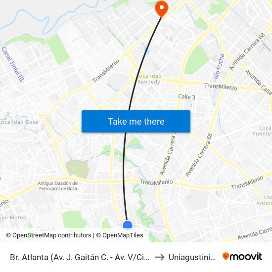 Br. Atlanta (Av. J. Gaitán C. - Av. V/Cio) (A) to Uniagustiniana map