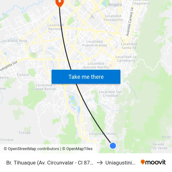 Br. Tihuaque (Av. Circunvalar - Cl 87 Sur) to Uniagustiniana map