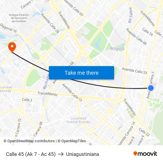 Calle 45 (Ak 7 - Ac 45) to Uniagustiniana map