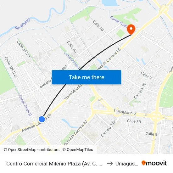 Centro Comercial Milenio Plaza (Av. C. De Cali - Cl 42f Sur) (A) to Uniagustiniana map