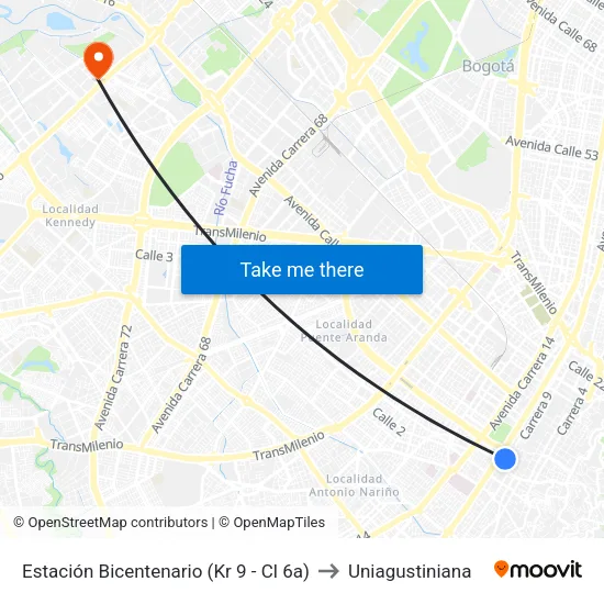 Estación Bicentenario (Kr 9 - Cl 6a) to Uniagustiniana map