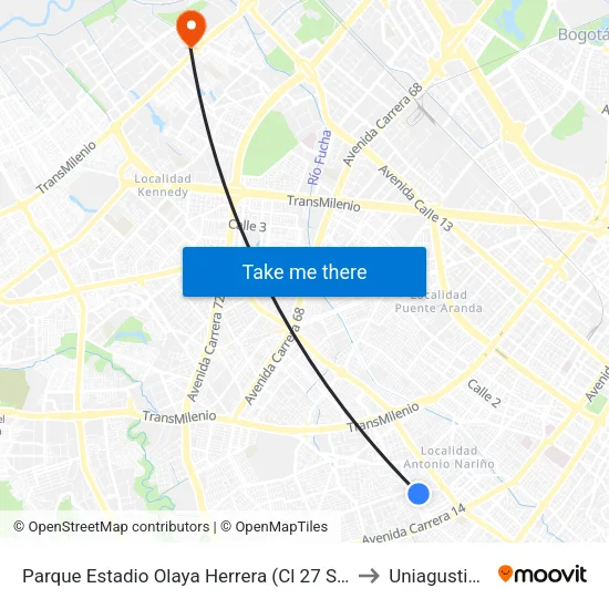 Parque Estadio Olaya Herrera (Cl 27 Sur - Kr 22a) to Uniagustiniana map