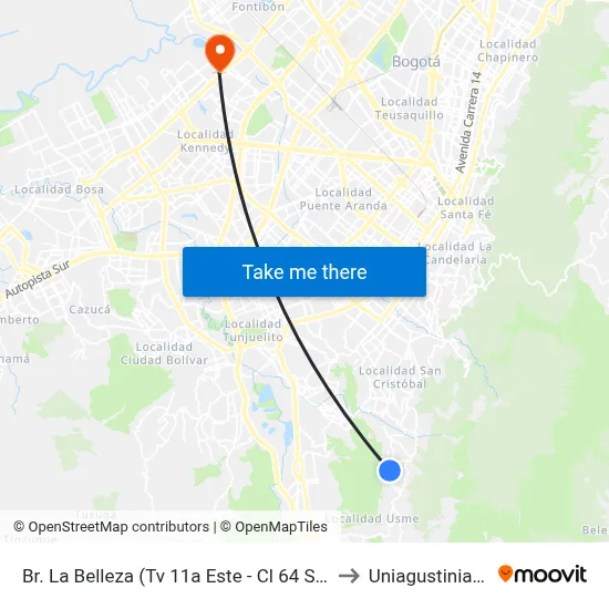 Br. La Belleza (Tv 11a Este - Cl 64 Sur) to Uniagustiniana map
