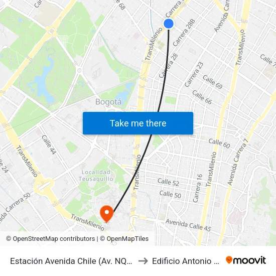 Estación Avenida Chile (Av. NQS - Cl 71c) to Edificio Antonio Nariño map
