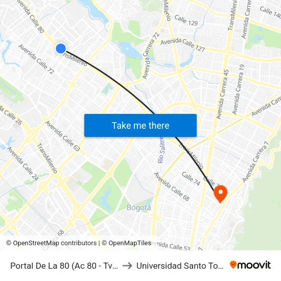 Portal De La 80 (Ac 80 - Tv 94l) to Universidad Santo Tomás map