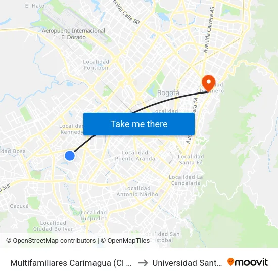 Multifamiliares Carimagua (Cl 40 Sur - Kr 73) to Universidad Santo Tomás map
