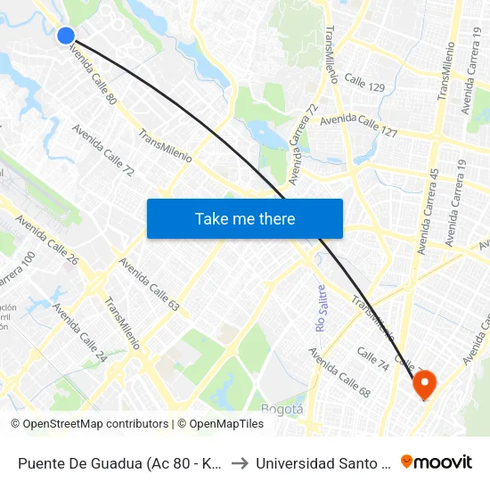 Puente De Guadua (Ac 80 - Kr 119) (A) to Universidad Santo Tomás map