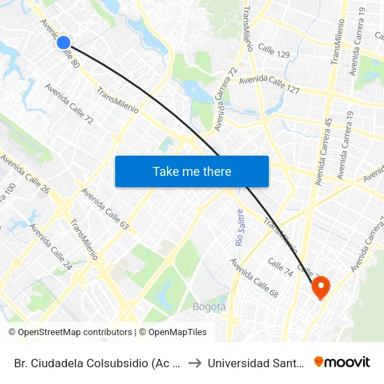 Br. Ciudadela Colsubsidio (Ac 80 - Kr 111c) to Universidad Santo Tomás map